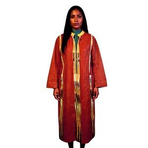 Soft Surroundings Icon Ikat Bedouin Boho Southwest Leather Duster Jacket Sz XL